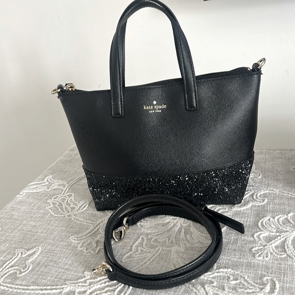 kate spade Handbags - Kate Spade NY Black Greta Court Glitter & Staffiano  Satchel Bag